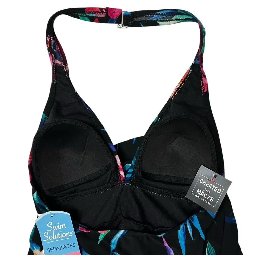 2/$30 NWT Swim Solutions Triple Tier Halter Tankini Swim Top Floral Size 8